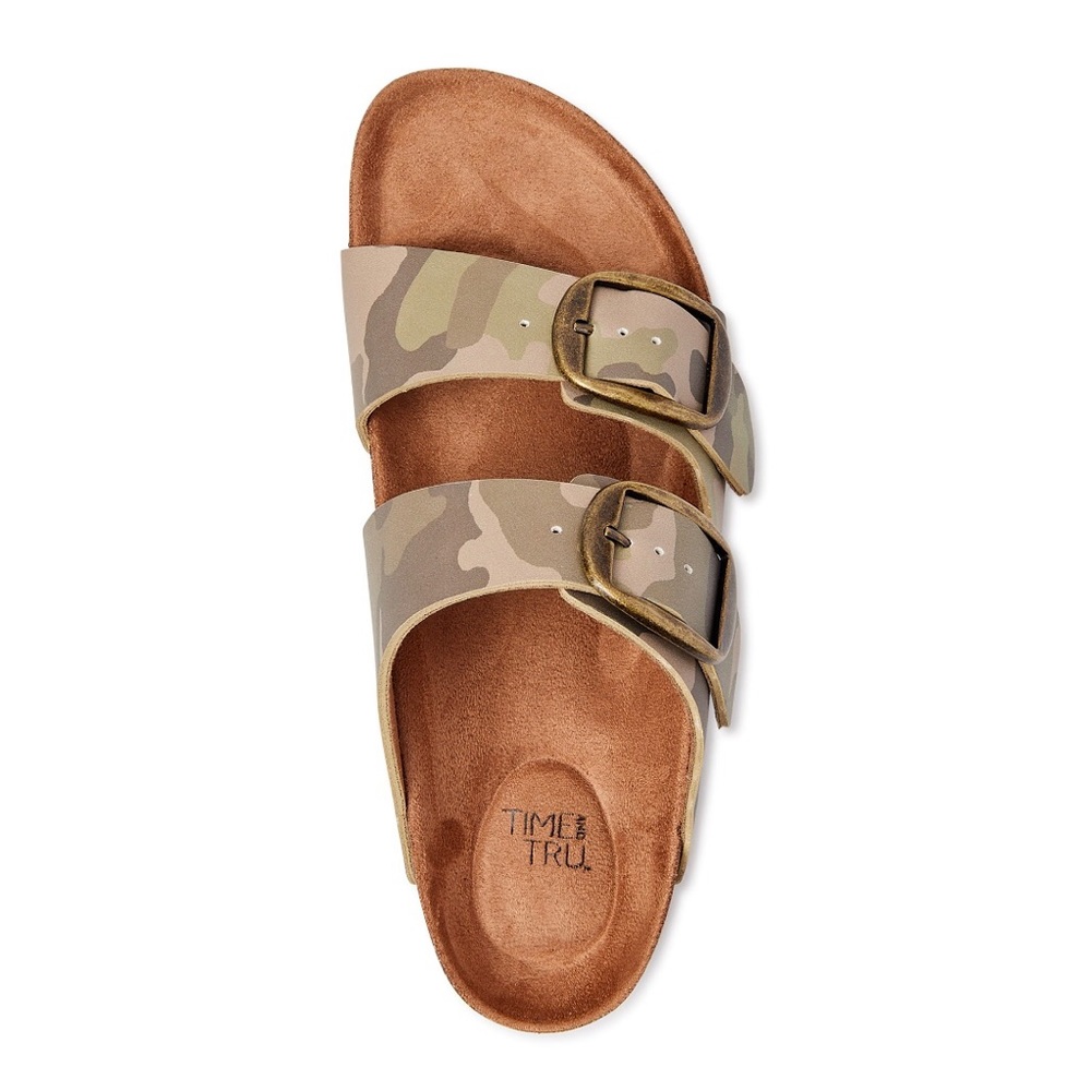 Time And Tru Slides Camouflage Slip On Sandals Size 6 Womens New - Picture 2 of 6